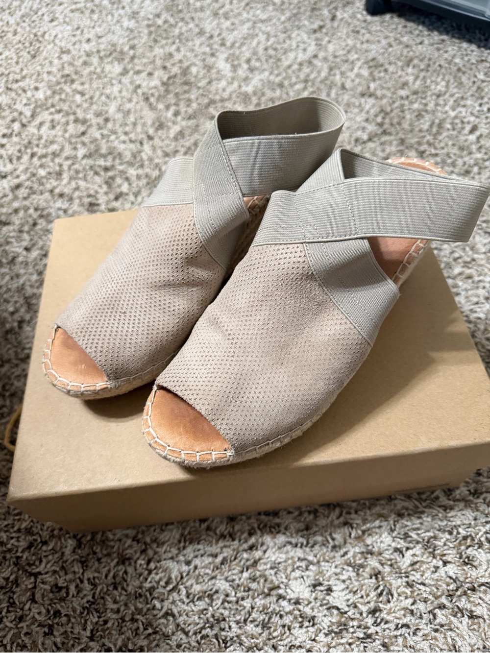 Kenneth Cole gentle souls Beige Suede Perforated Peep-Toe Espadrille Wedges